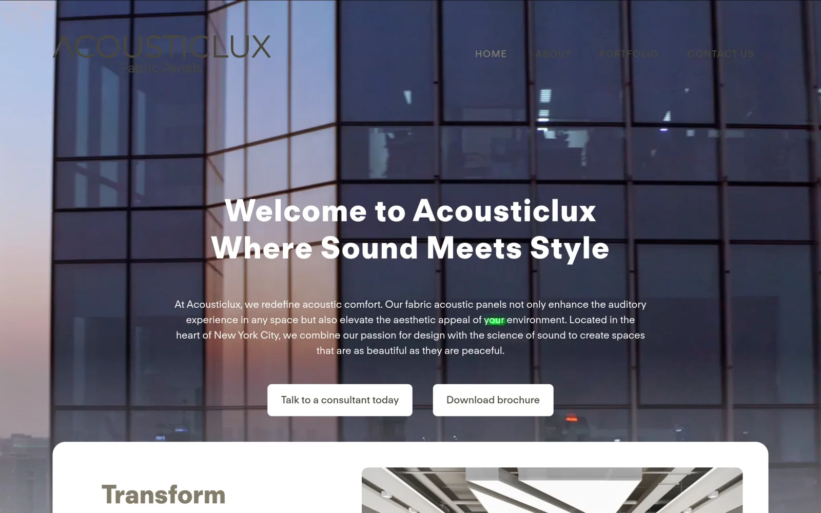 acousticlux.com website, designed by Avrumy